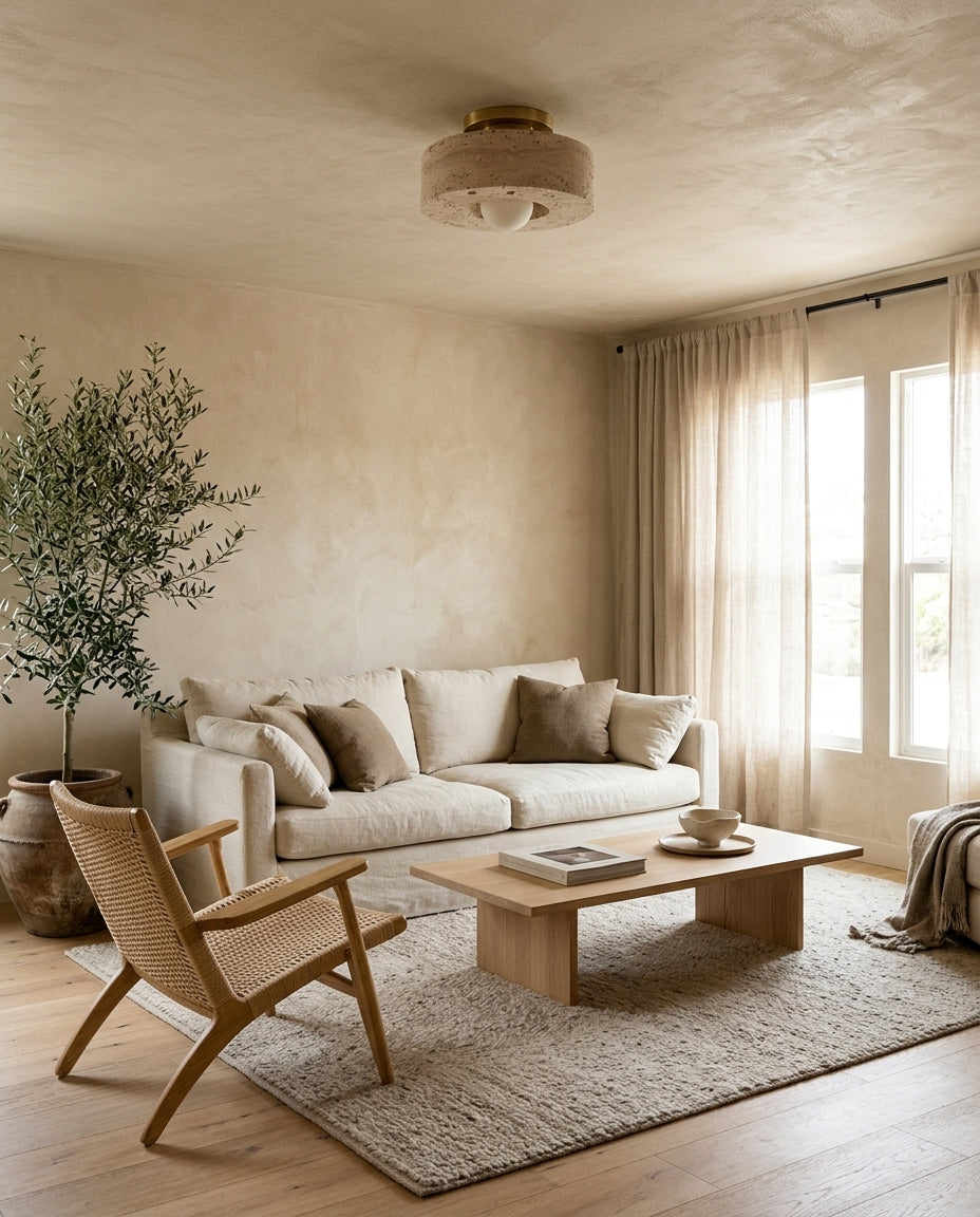 Lithmere Travertine & Glass Flush Mount Ceiling Light — product view 5