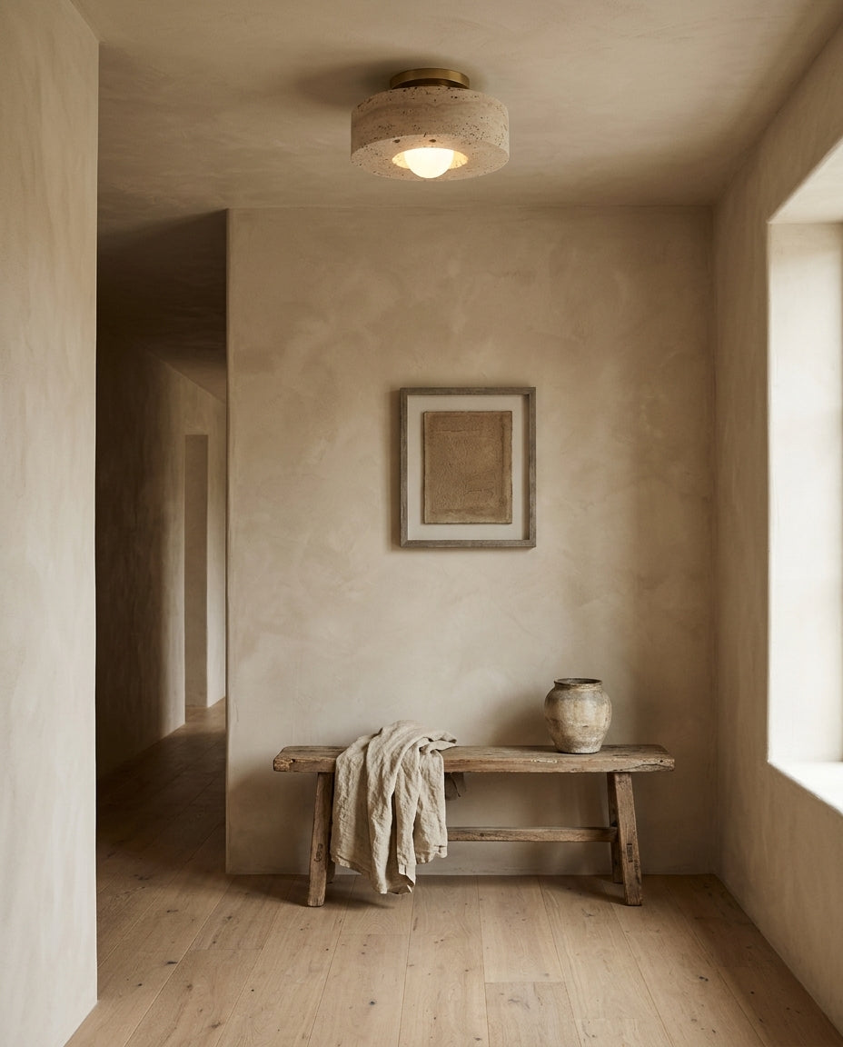 Lithmere Travertine & Glass Flush Mount Ceiling Light — product view 8