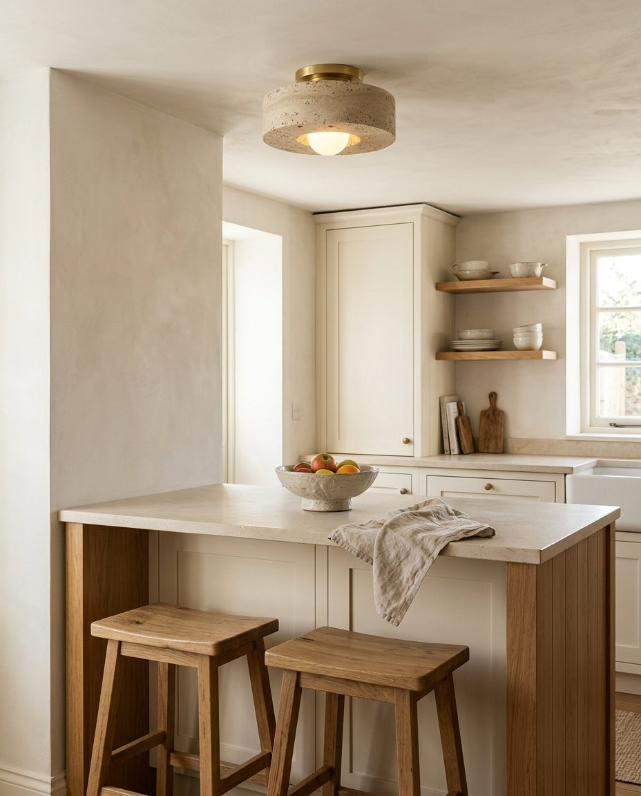 Lithmere Travertine & Glass Flush Mount Ceiling Light — product view 9