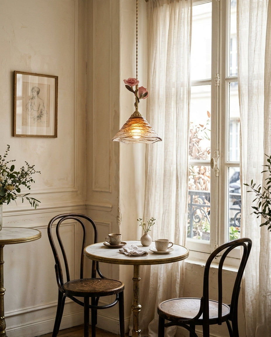 Roseloria Brass & Glass Rose Pendant Light — product view 9