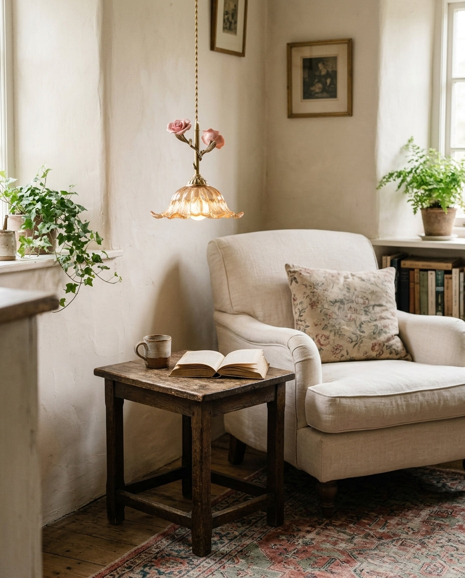 Roseloria Brass & Glass Rose Pendant Light — product view 14