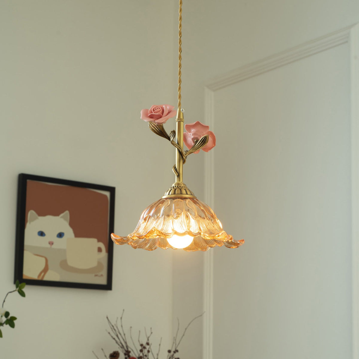 Roseloria Brass & Glass Rose Pendant Light — product view 17