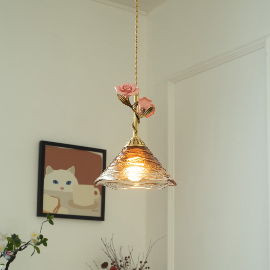 Roseloria Brass & Glass Rose Pendant Light — product view 18