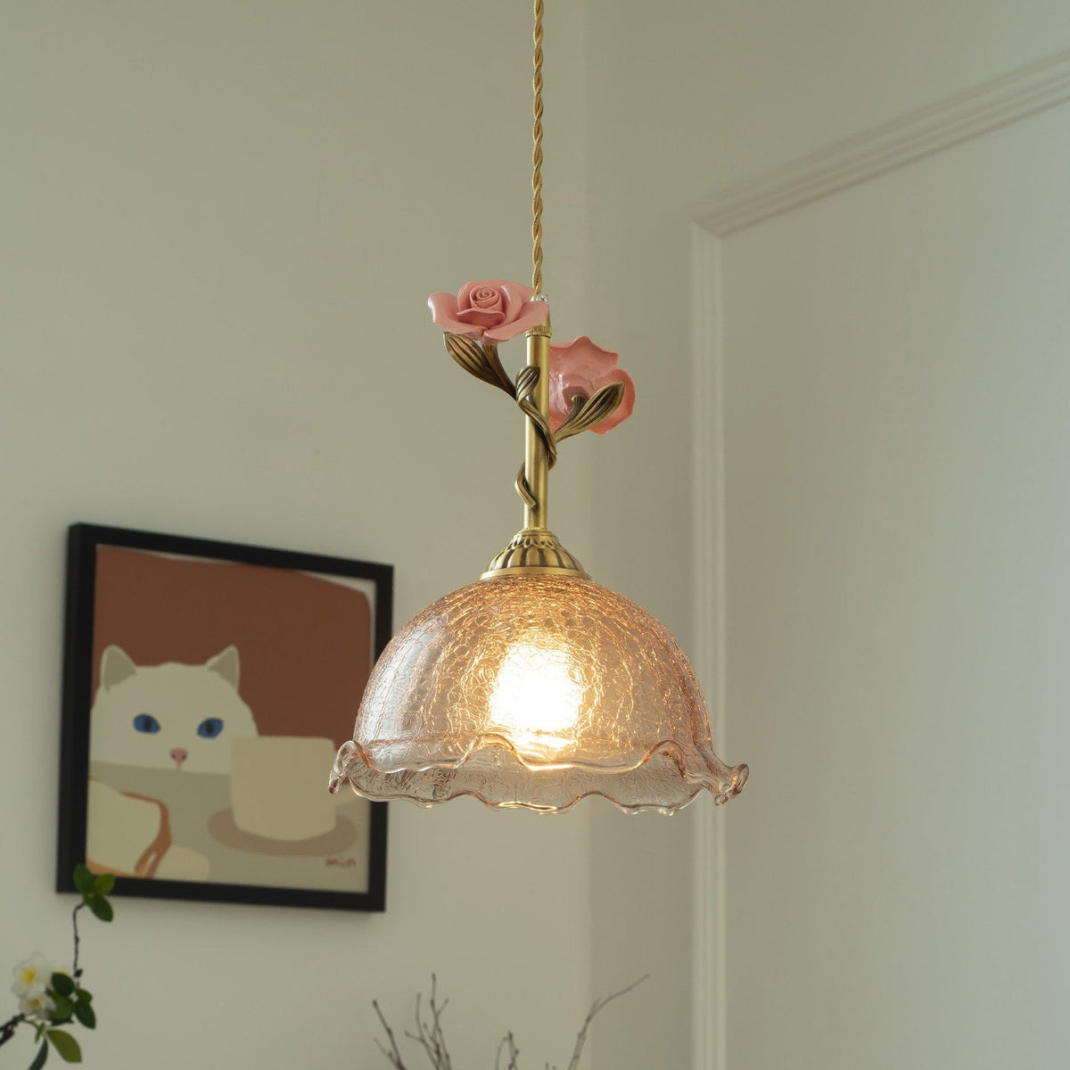 Roseloria Brass & Glass Rose Pendant Light — product view 19