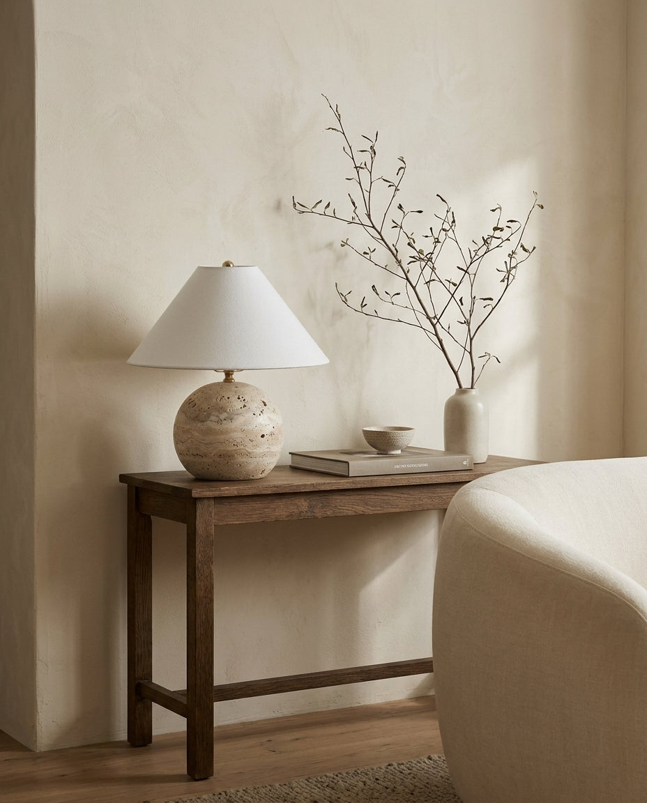 Sorellin Travertine & Fabric Table Lamp — product view 4