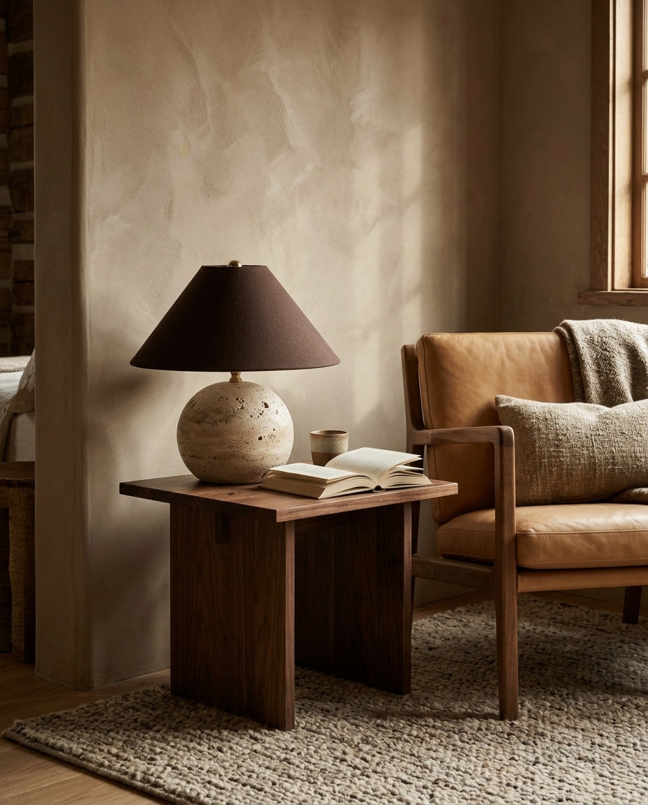Sorellin Travertine & Fabric Table Lamp — product view 6