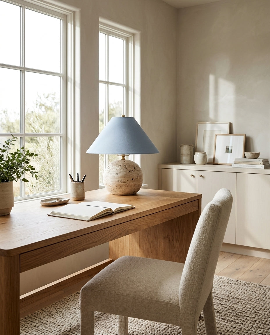 Sorellin Travertine & Fabric Table Lamp — product view 7