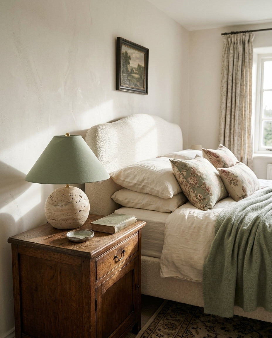 Sorellin Travertine & Fabric Table Lamp — product view 9