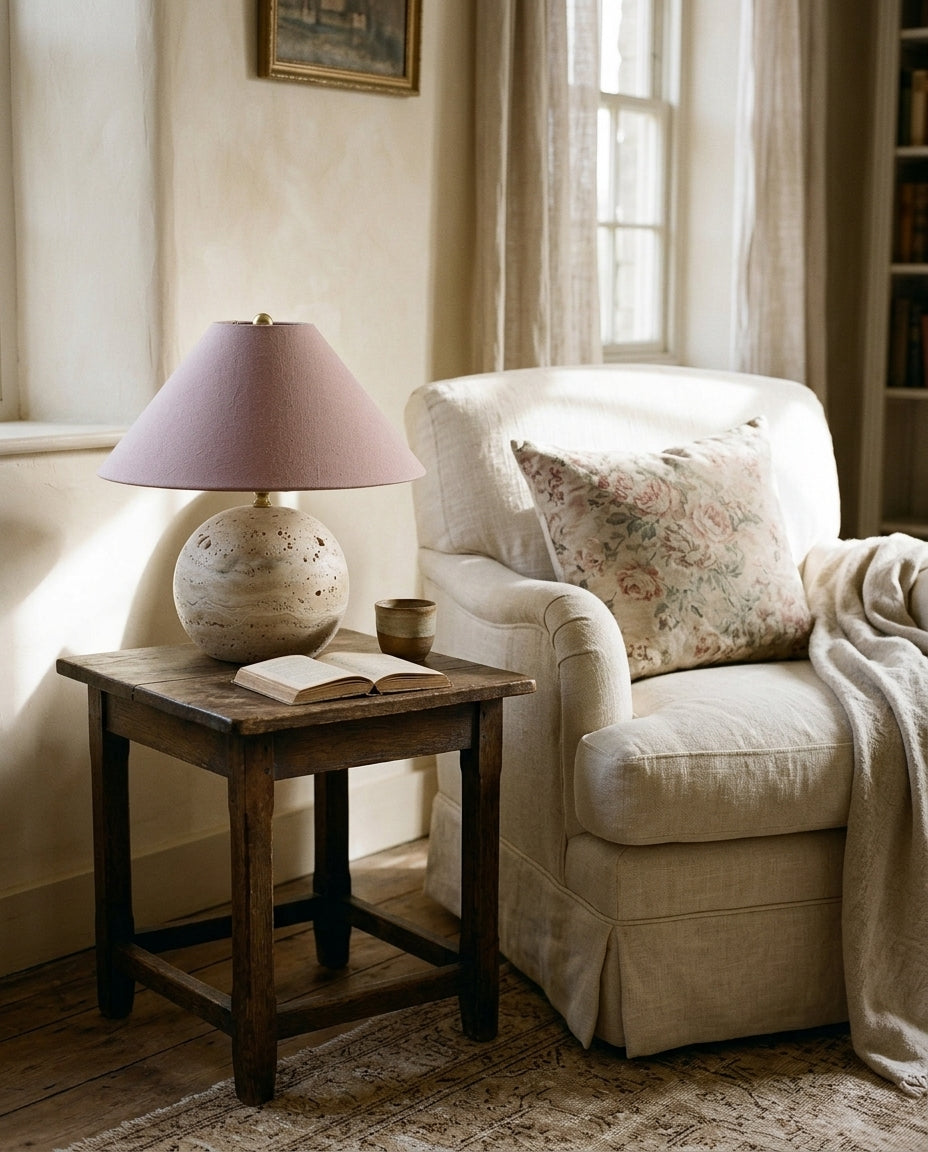 Sorellin Travertine & Fabric Table Lamp — product view 10
