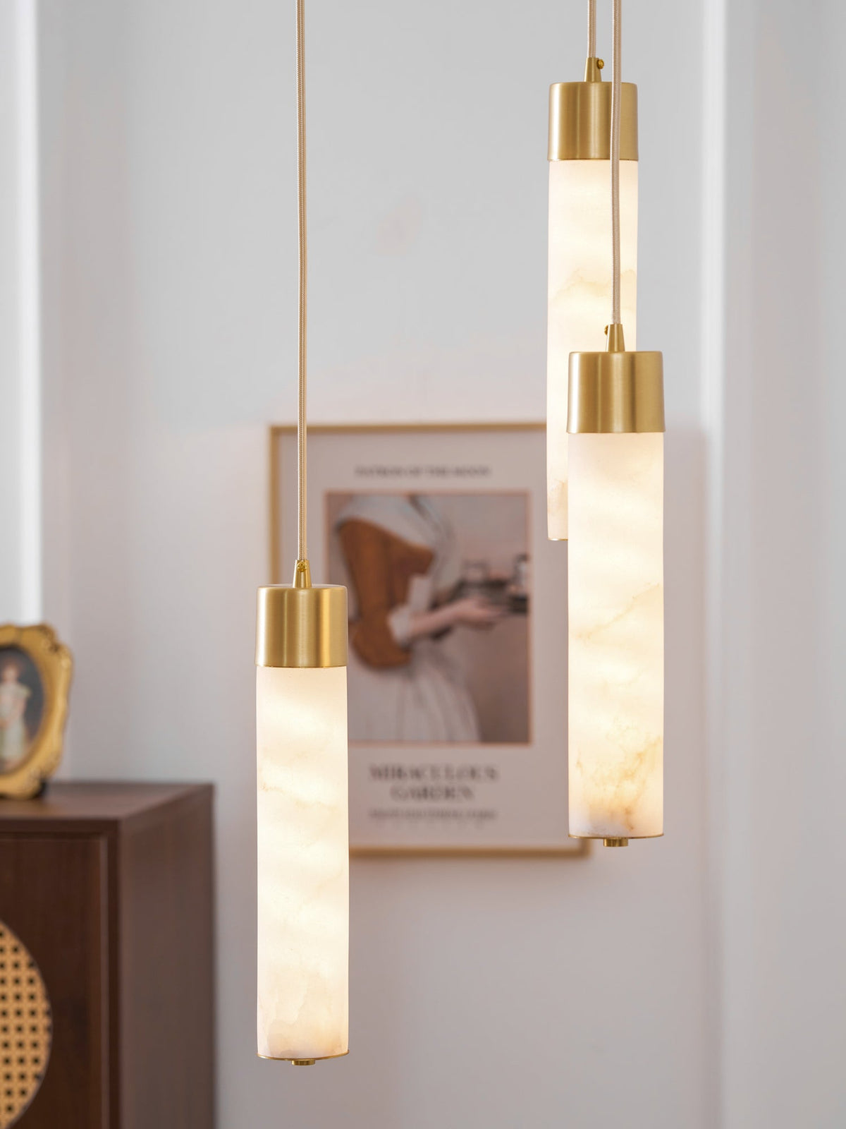Alabaster Tube Brass Pendant Lamp – product view 2