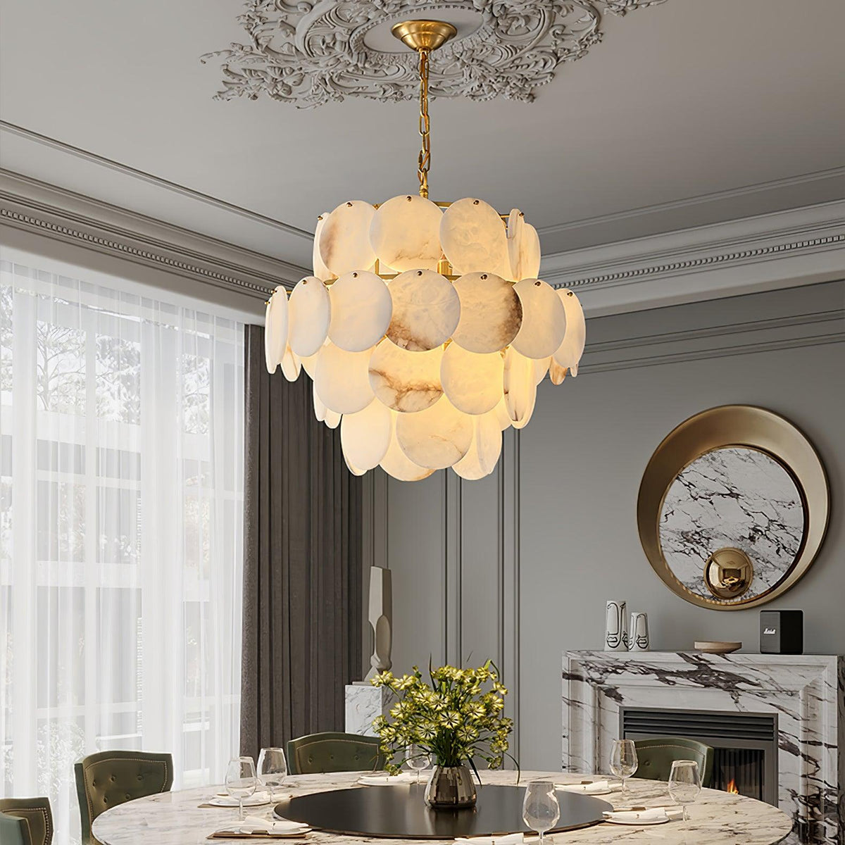 Alabaster Shell Brass Chandelier – product view 2