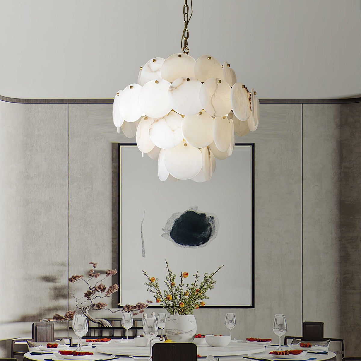 Alabaster Shell Brass Chandelier – product view 6