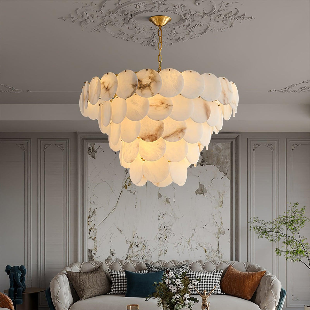 Alabaster Shell Brass Chandelier – product view 14