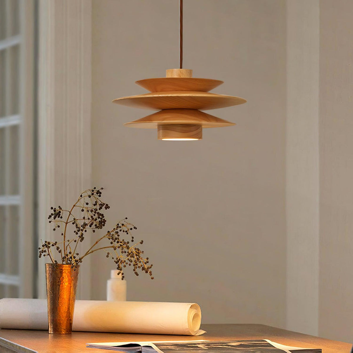 Cascade Wooden Disc Pendant Lamp – product view 2