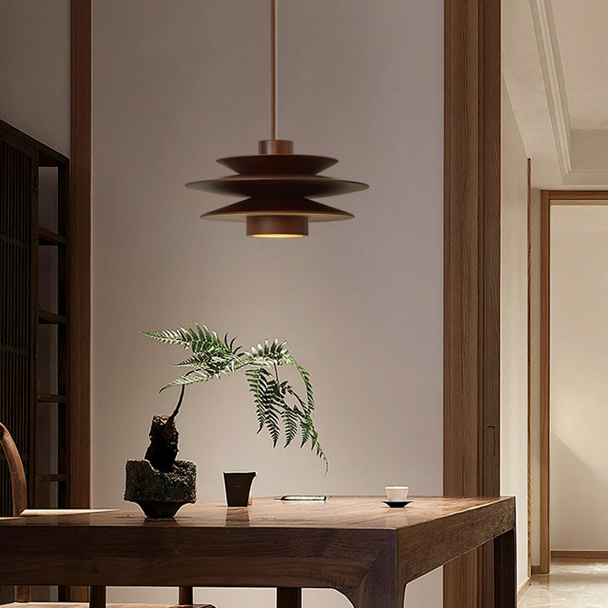 Cascade Wooden Disc Pendant Lamp – product view 6