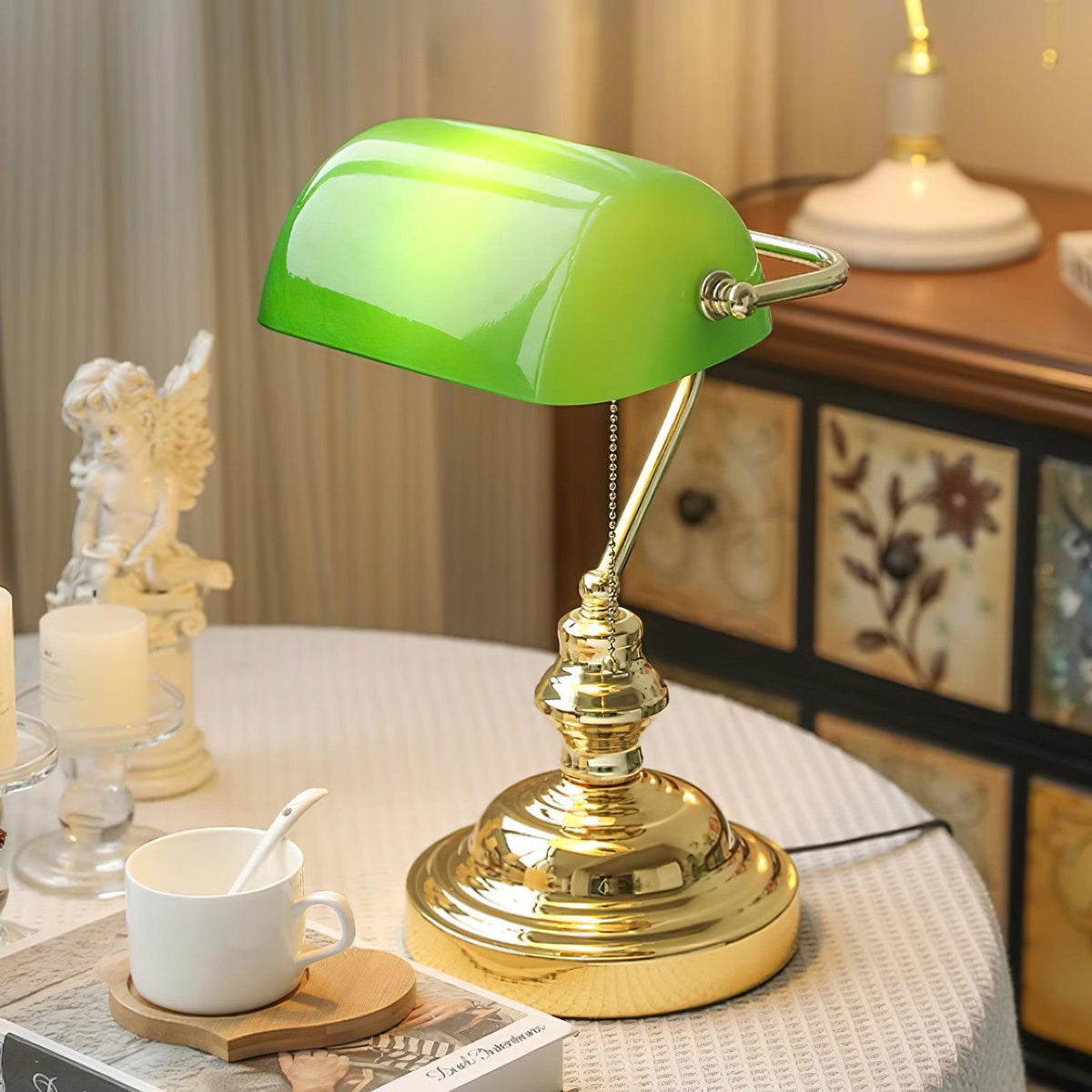 Vintage Bankers Glass Table Lamp — product view 2