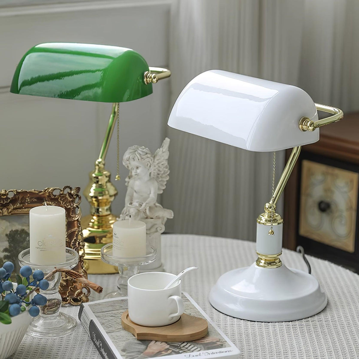 Vintage Bankers Glass Table Lamp — product view 4