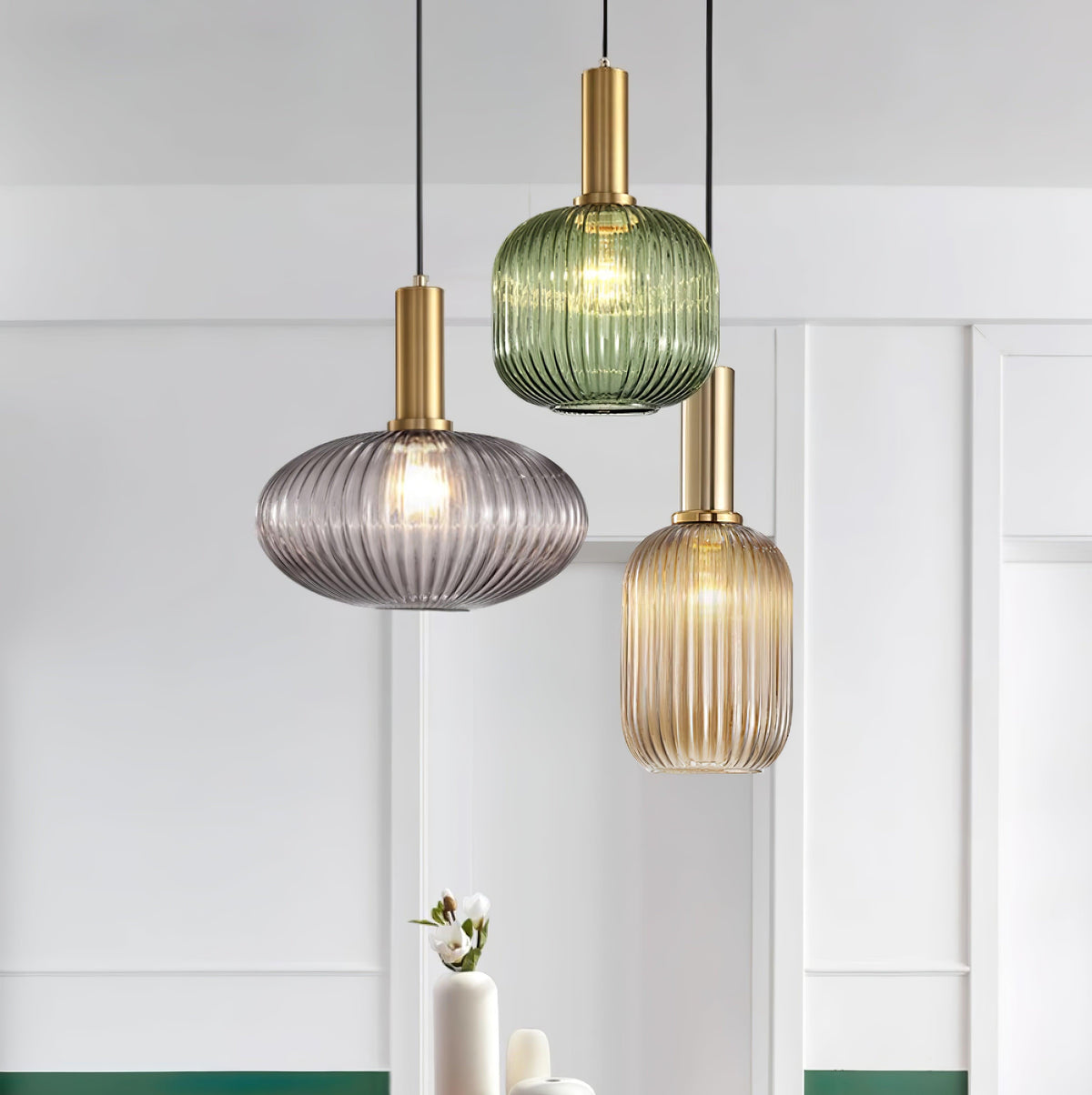 Nina Ribbed Glass Pendant Lamp — product view 2