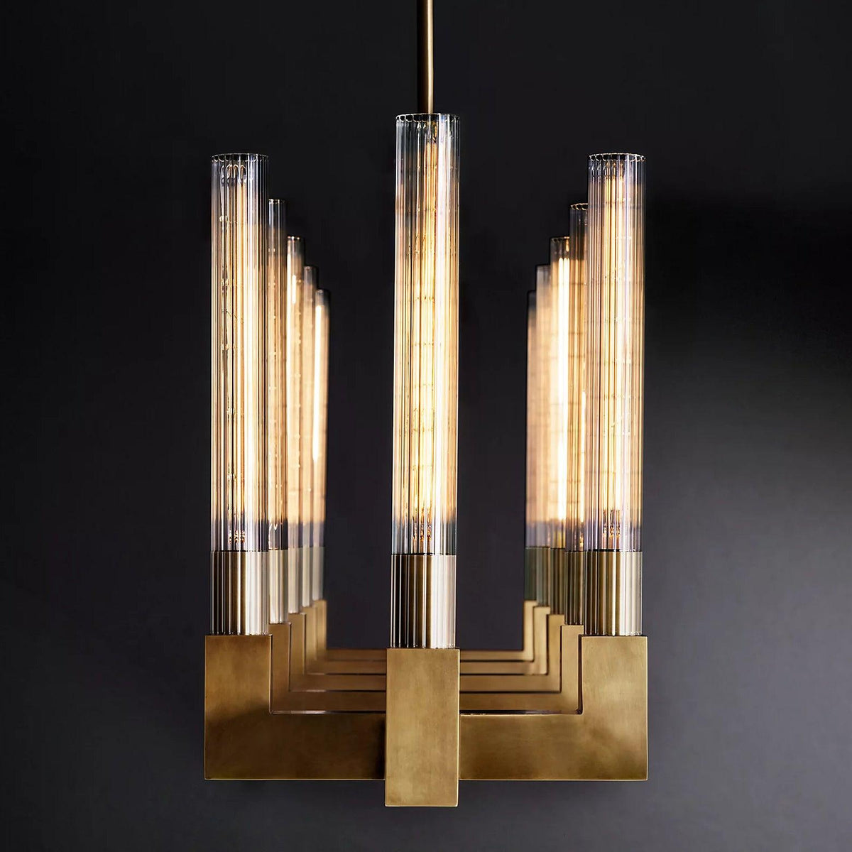 Brass rectangular glass chandeliers — product view 15