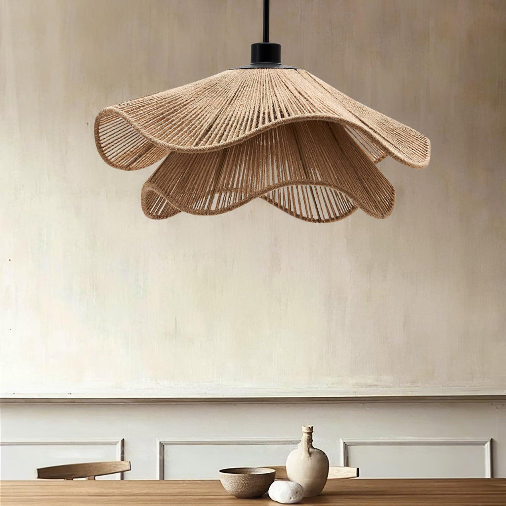 Handmade Straw Hat Metal Pendant Lamp — product view 3