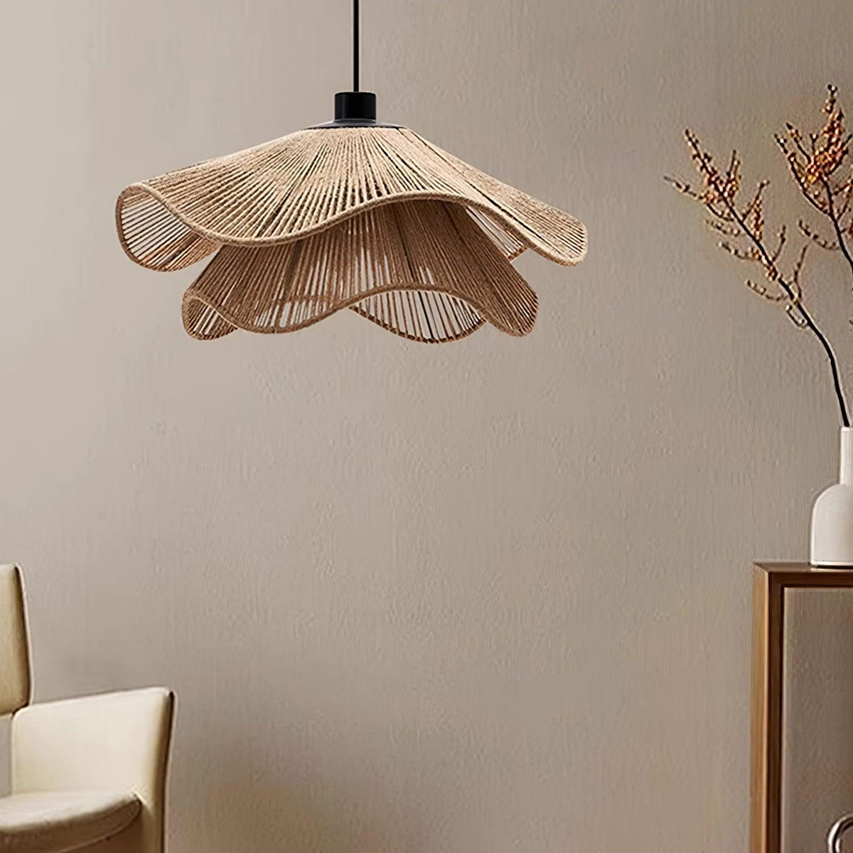 Handmade Straw Hat Metal Pendant Lamp — product view 4