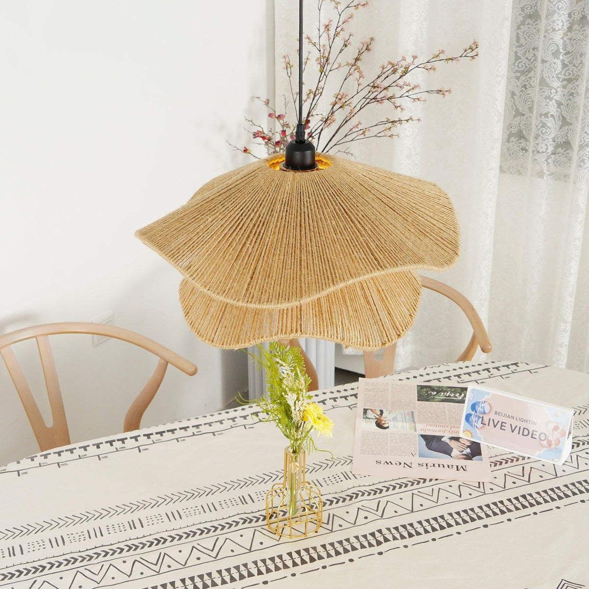 Handmade Straw Hat Metal Pendant Lamp — product view 6