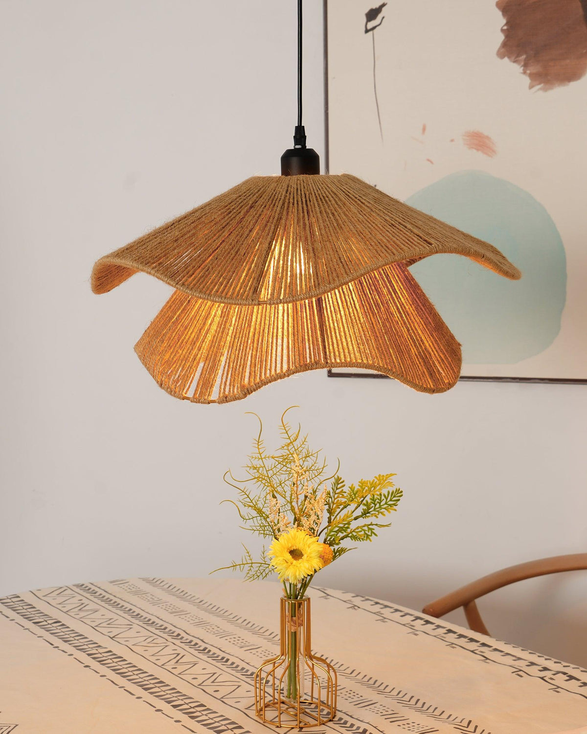 Handmade Straw Hat Metal Pendant Lamp — product view 7