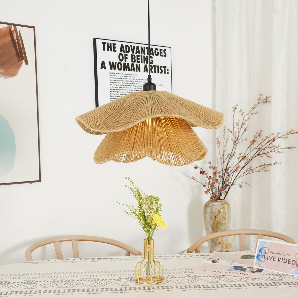 Handmade Straw Hat Metal Pendant Lamp — product view 8