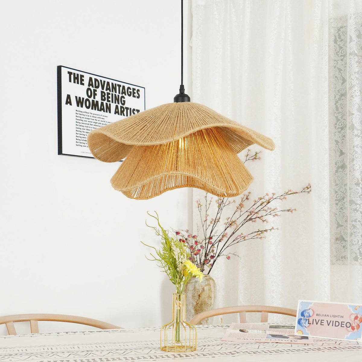 Handmade Straw Hat Metal Pendant Lamp — product view 10