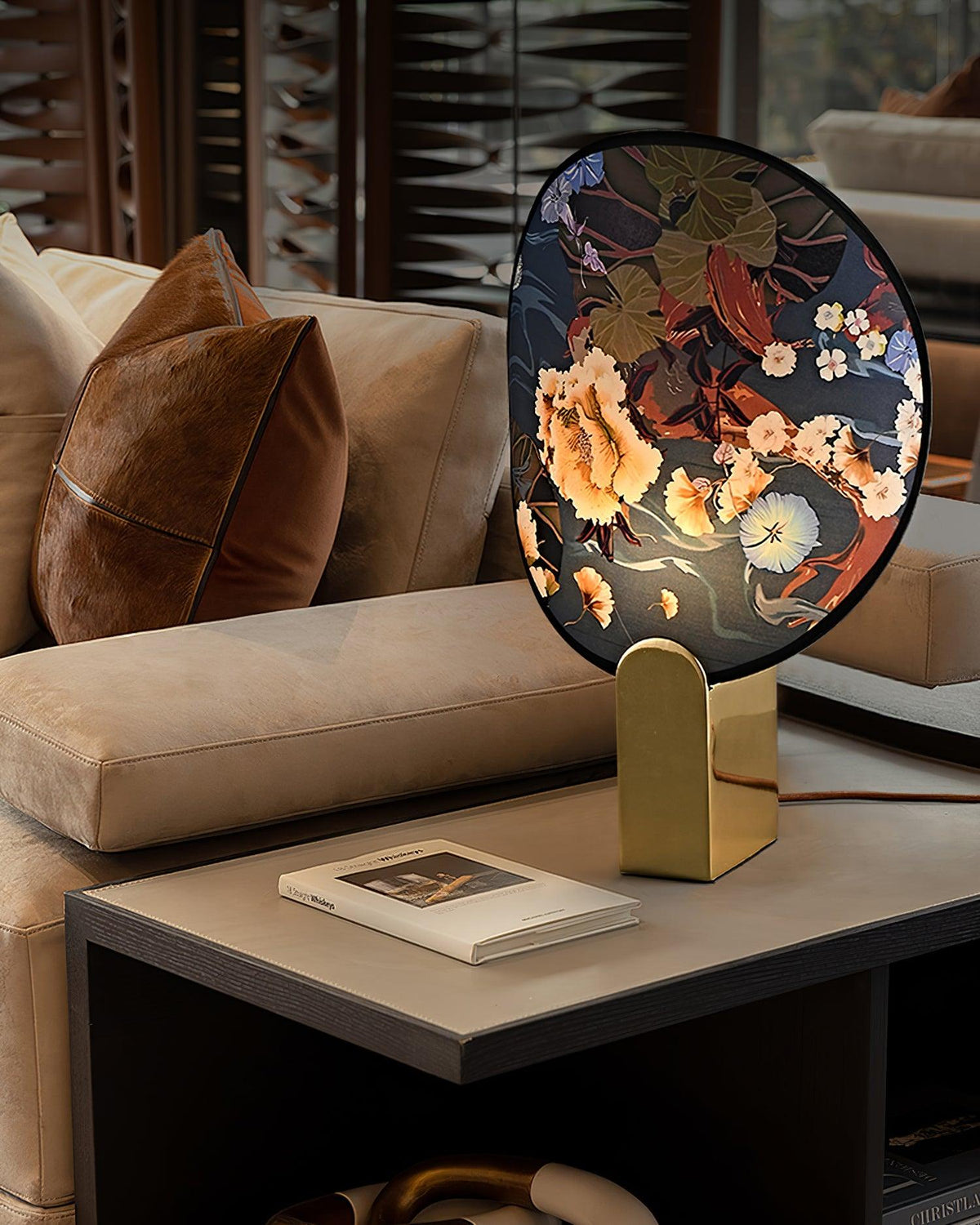 Gothic Ravens Flowers Brass Table Lamp — product view 6