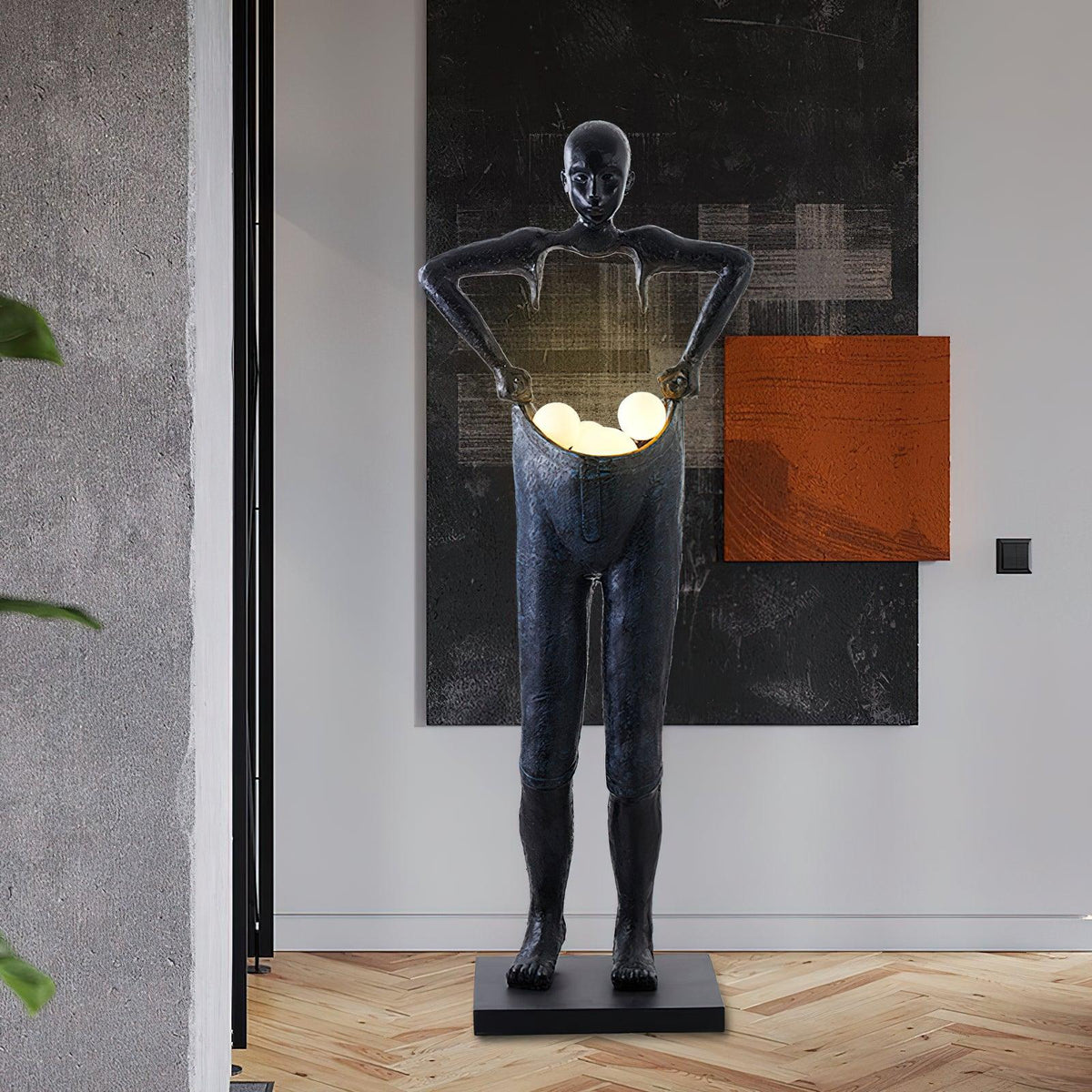 Man Carrying Pants Statue Glass Floor Lamp — product view 4