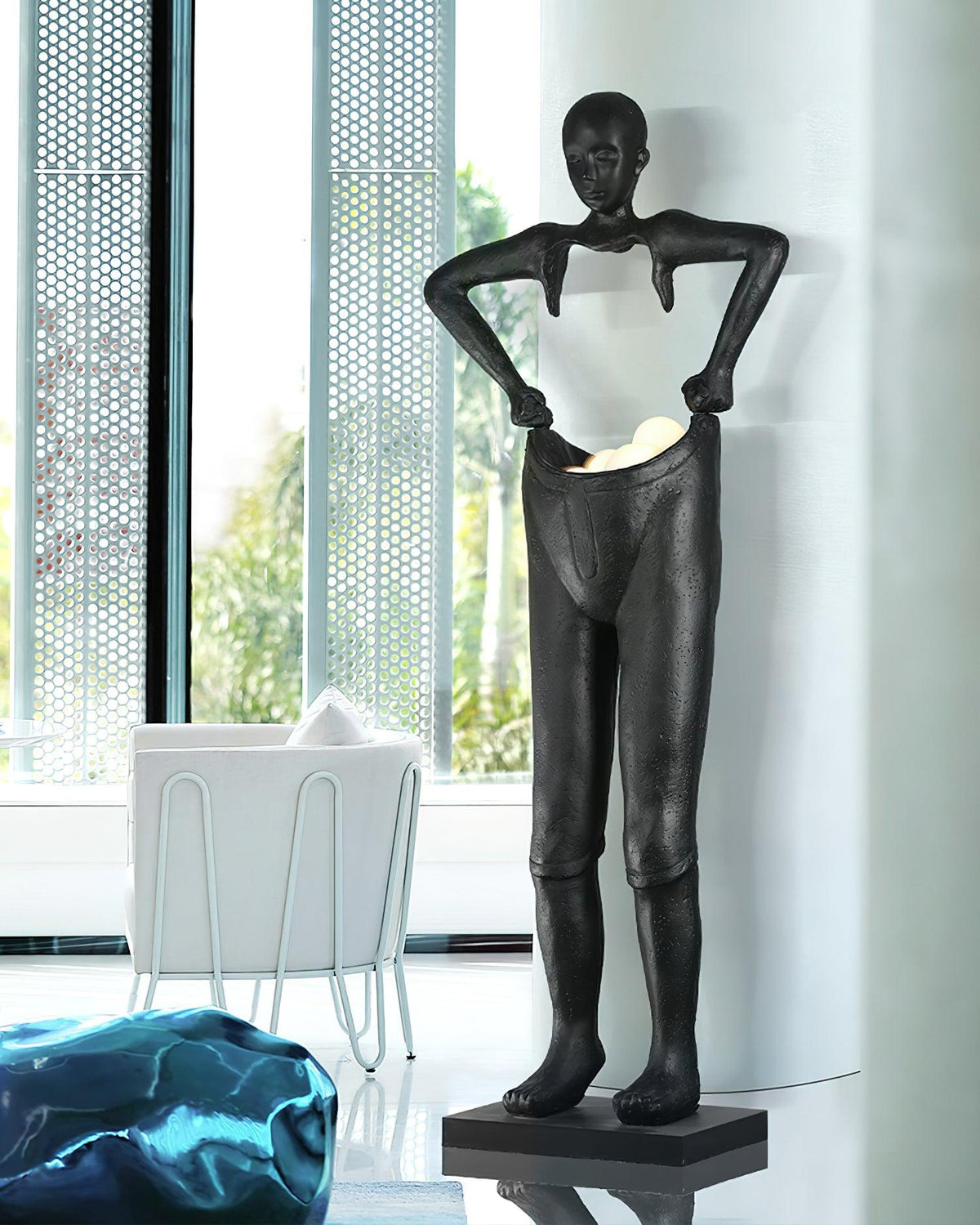 Man Carrying Pants Statue Glass Floor Lamp — product view 7
