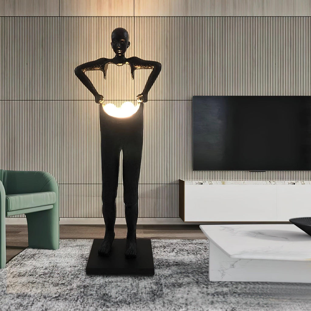 Man Carrying Pants Statue Glass Floor Lamp — product view 8