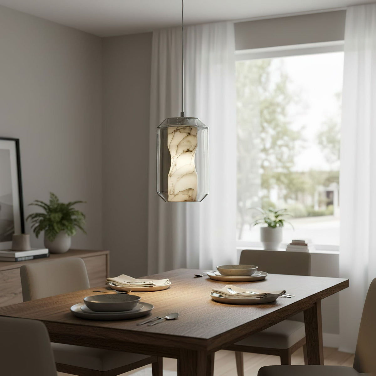 Alabaster Glass Cylinder Pendant Light – product view 12