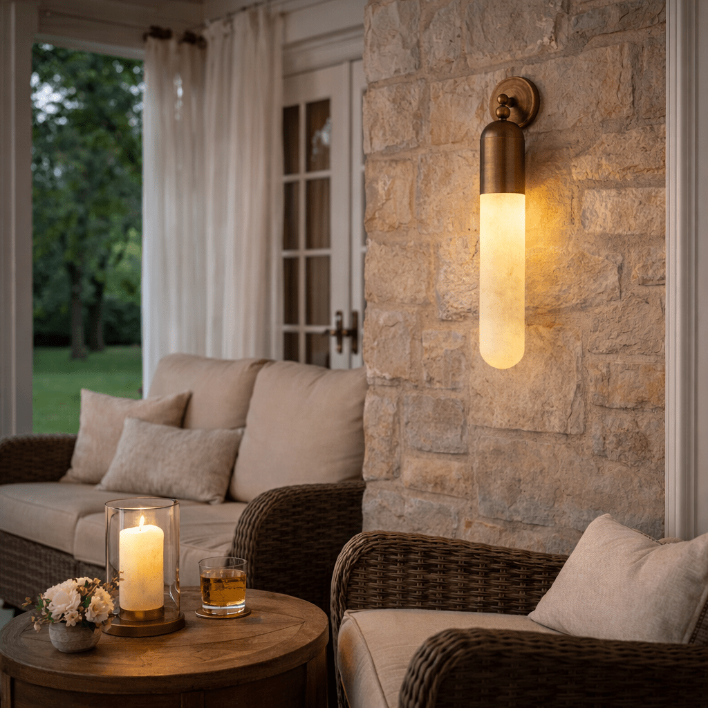 Alabaster Sculpted Tube Wall Sconce – product view 2