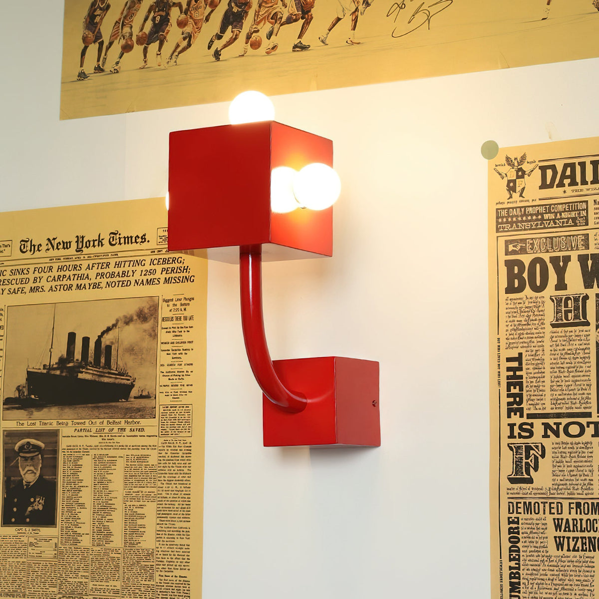 Red Cube Metal Wall Lamp — product view 2
