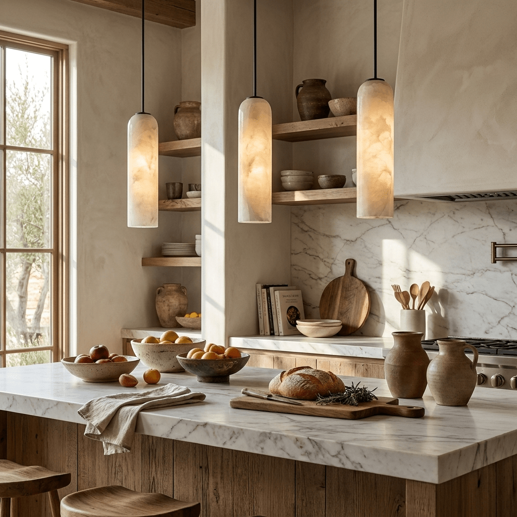 Alabaster Cylinder Pendant Light – product view 2