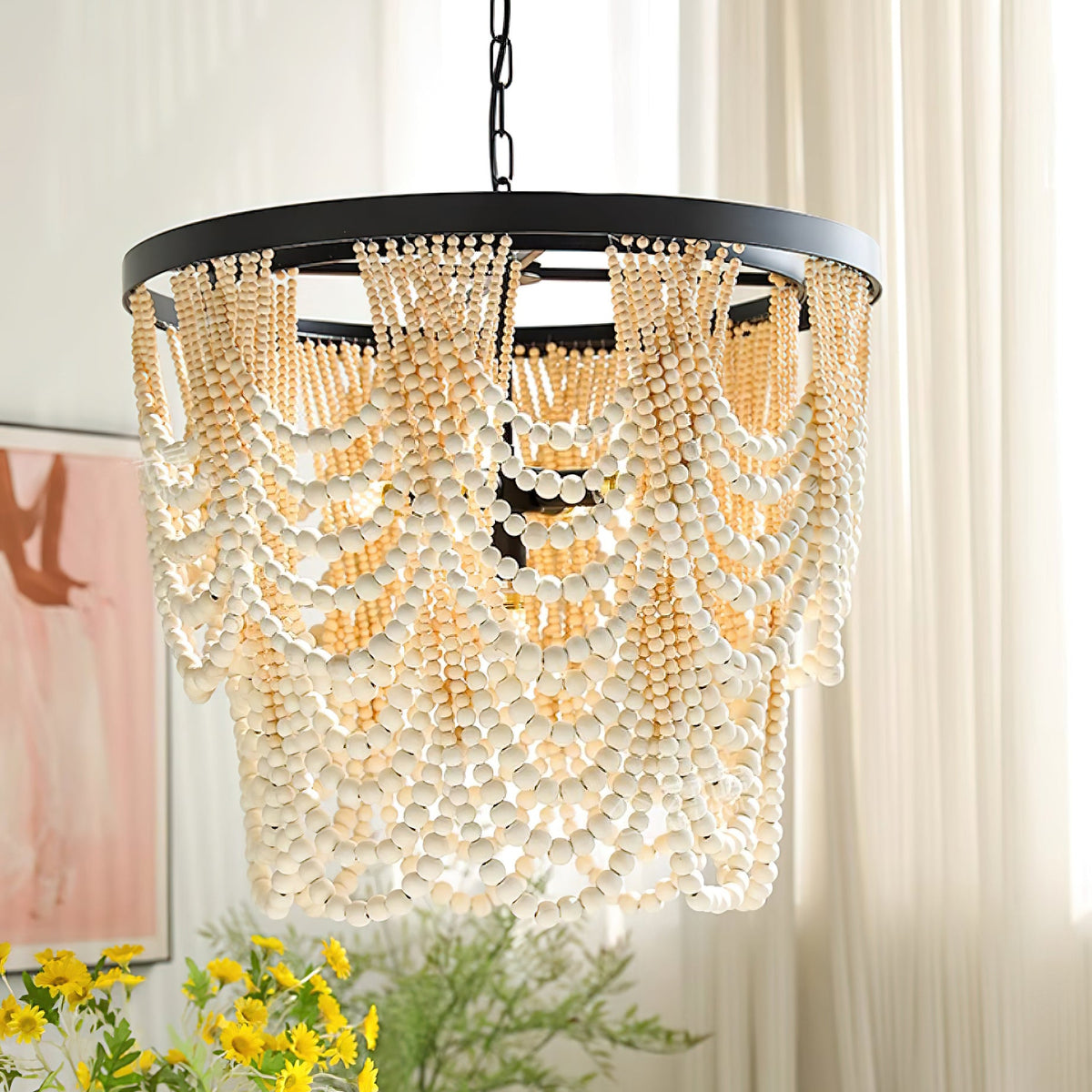 Amelia Wood Bead Chandelier — product view 2