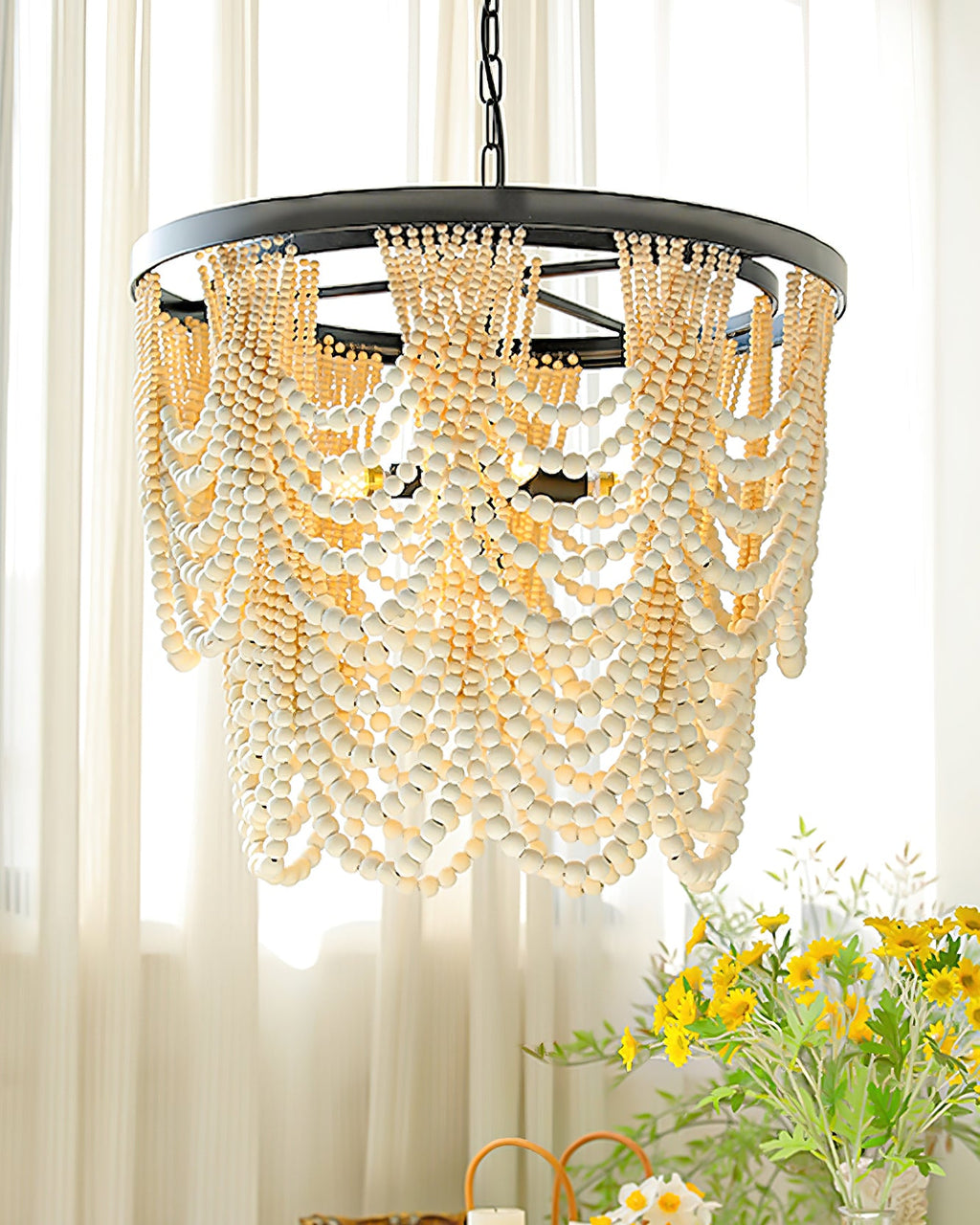Amelia Wood Bead Chandelier — product view 3