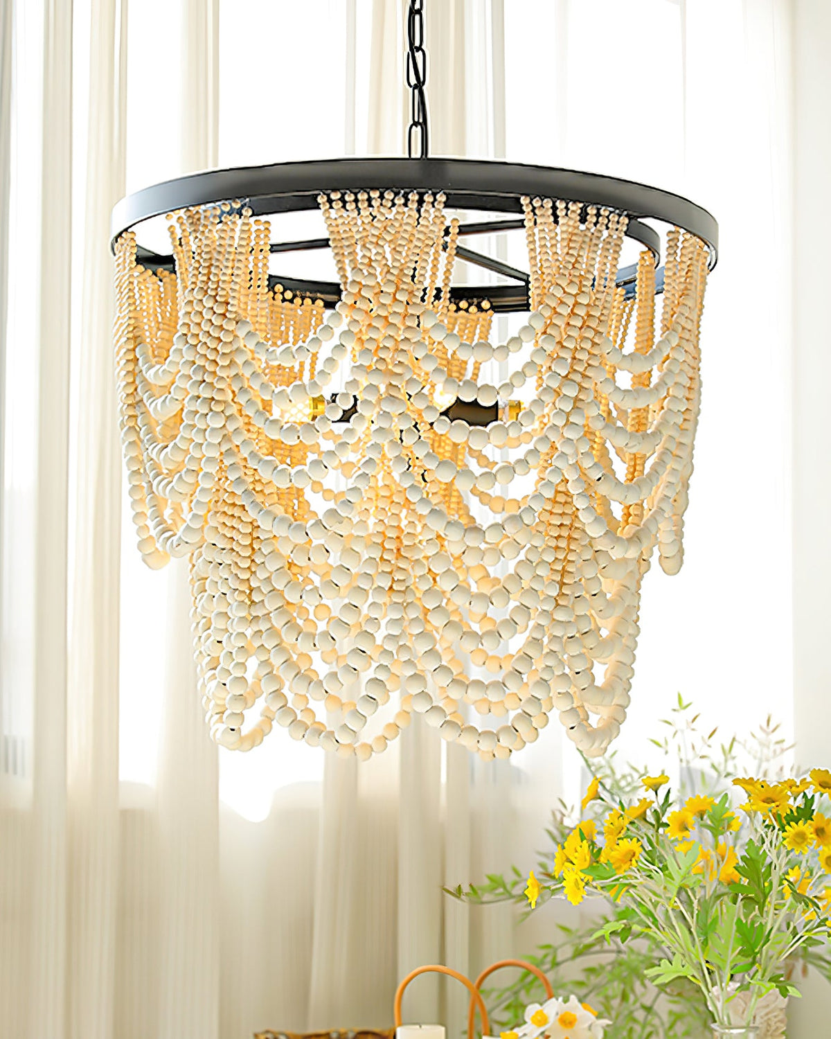 Amelia Wood Bead Chandelier — product view 3