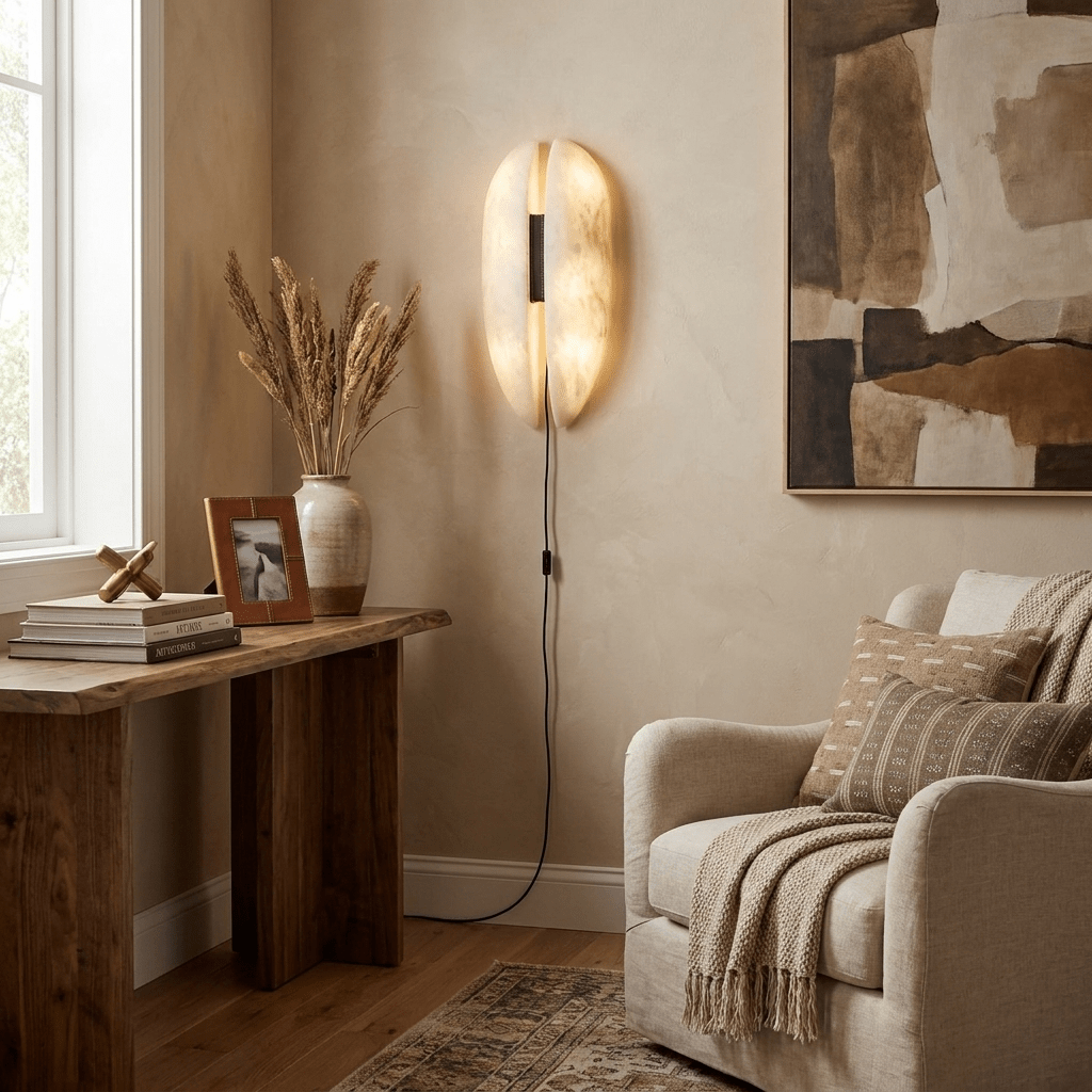 Alabaster Veil Plug-in Wall Sconce – product view 2