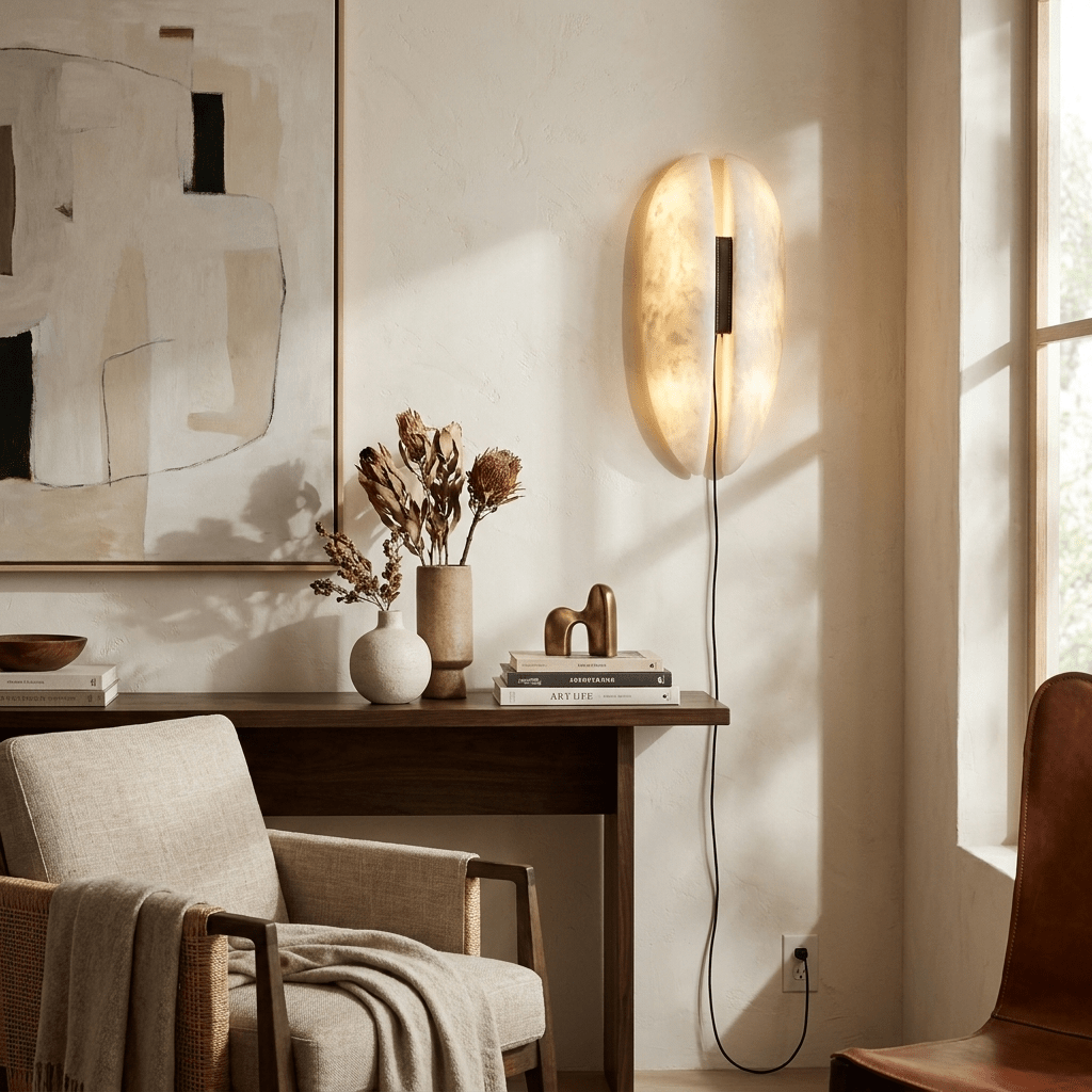 Alabaster Veil Plug-in Wall Sconce – product view 3
