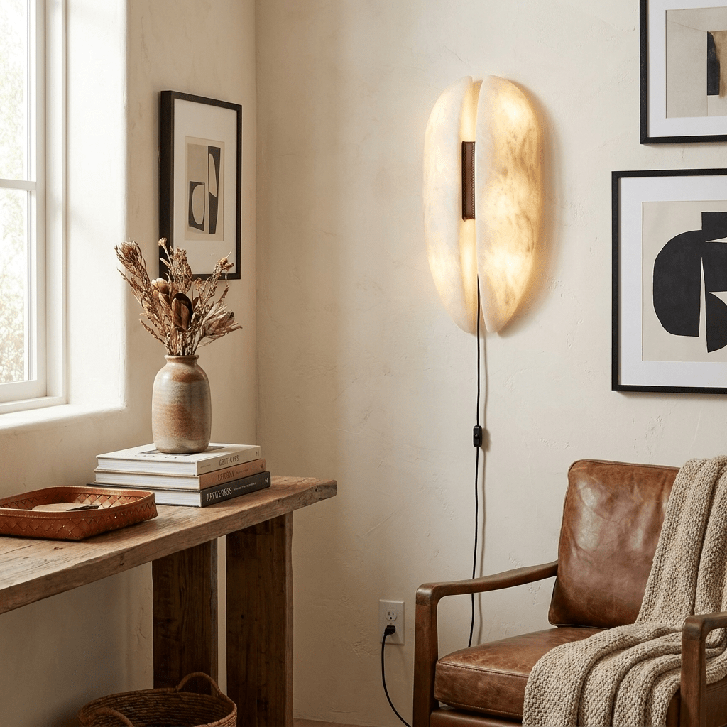 Alabaster Veil Plug-in Wall Sconce – product view 4
