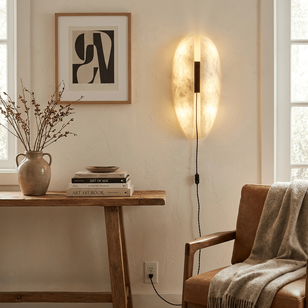 Alabaster Veil Plug-in Wall Sconce – product view 5