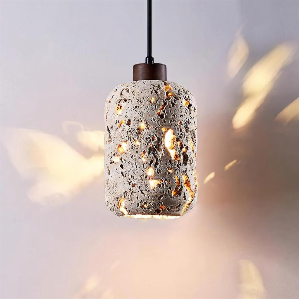 Pierced Cylinder Travertine Pendant Lamp — product view 2