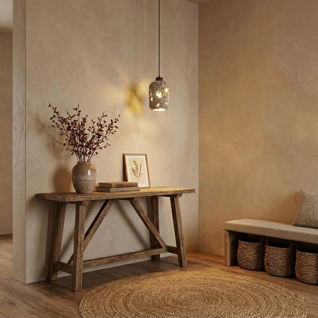 Pierced Cylinder Travertine Pendant Lamp — product view 10