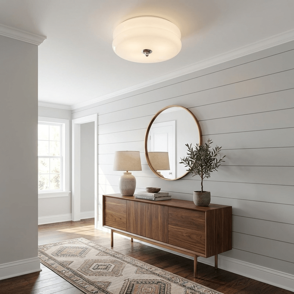 Art Deco Ribbed Glass LED Flush Mount Ceiling Light — view 9