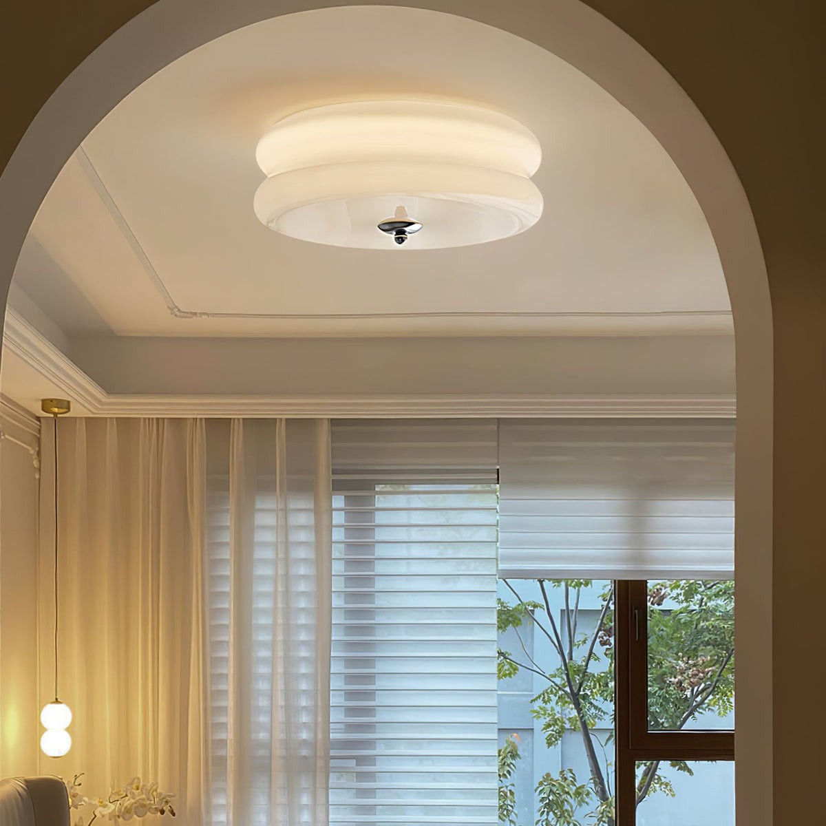 Art Deco Ribbed Glass LED Flush Mount Ceiling Light — view 11
