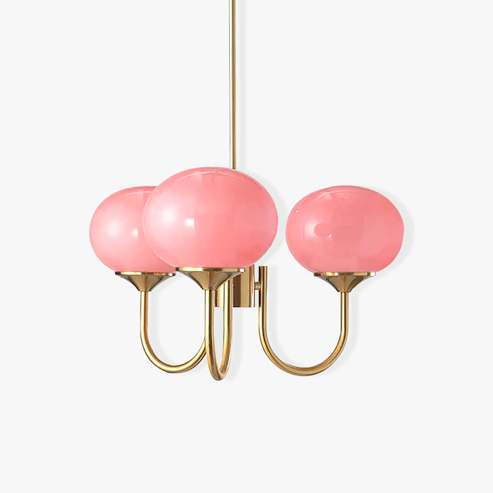 Colored Glass Globe Chandelier in Copper or Chrome — view 1