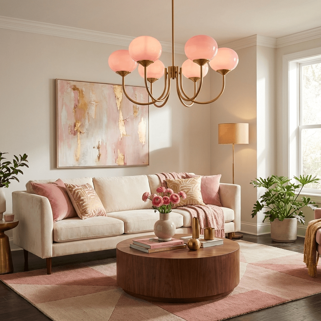 Colored Glass Globe Chandelier in Copper or Chrome — view 2